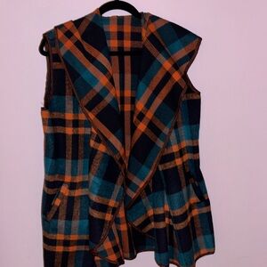 Orange and green plaid vest